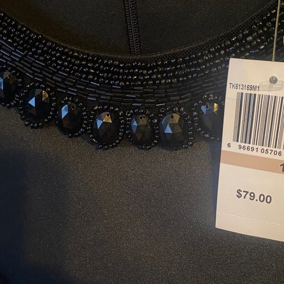 Connected Apparel Black Dress with Embellished Neckline - Picture 3 of 7